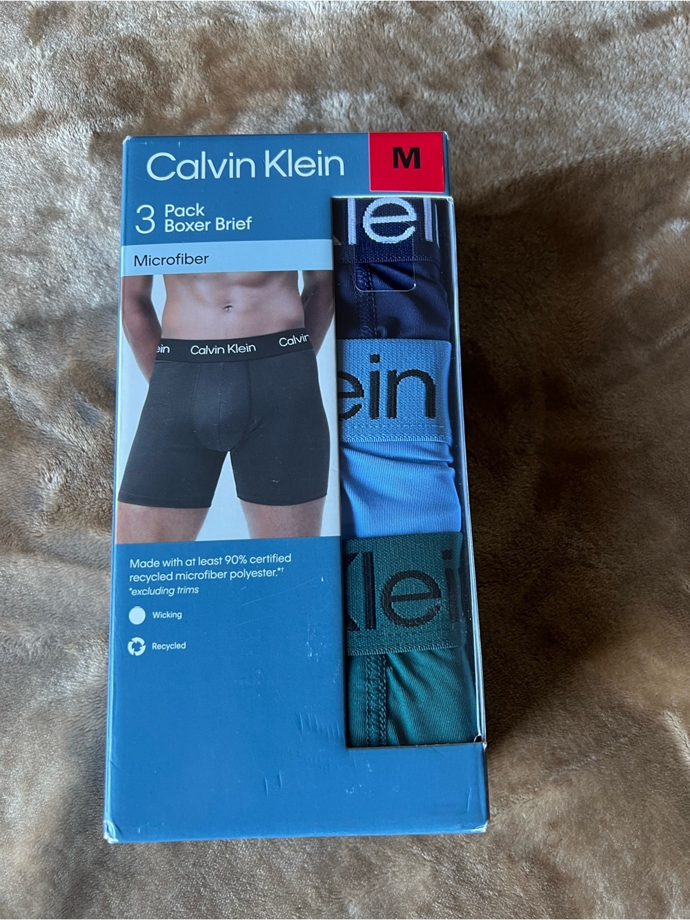 Calvin Klein 3-Pack Microfiber Boxer Briefs - Navy/Light Blue/Teal